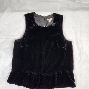 J Crew Black Velvet Sleeveless Peplum Shirt women's size 8